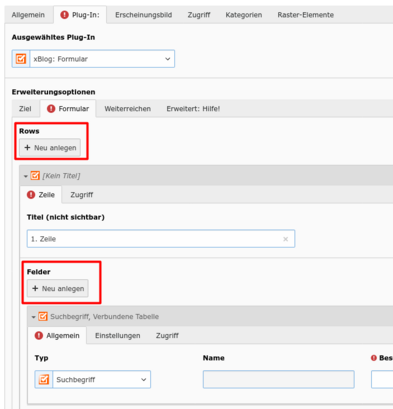 Zeile und Felder generieren.