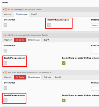Feldbezeichnung entfernen.