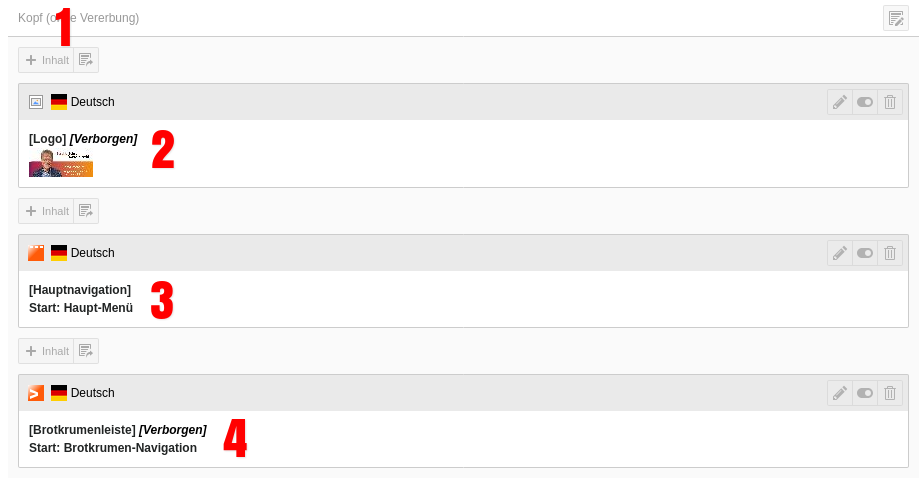 Kopfbereich auf der Wurzelseite mit Logo, Menü und Brotkrumenleiste