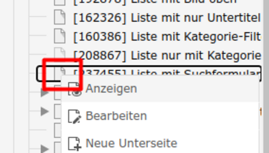 Klick auf das Seiten-Icon öffnet ein Pop-Up-Menü.