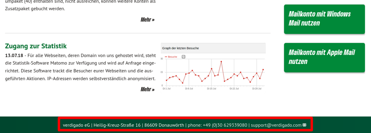 Adress- und Kontaktzeile im Footer